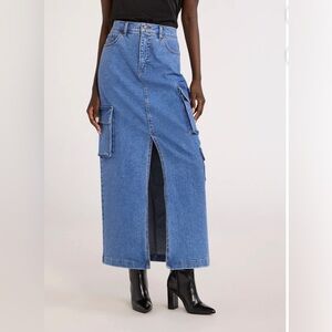 Scoop NYC Blue Denim Cargo Maxi Skirt